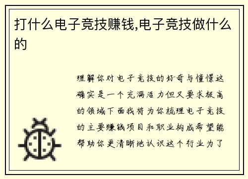 打什么电子竞技赚钱,电子竞技做什么的